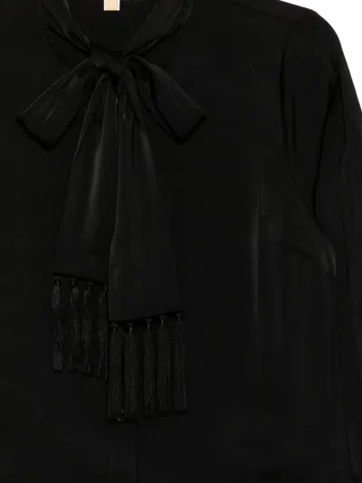 Michael Kors Satin Fringed Blouse In Black