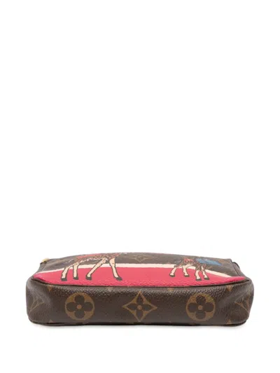 Pre-owned Louis Vuitton 2017 Monogram Giraffe Christmas Mini Pochette Accessoires Handbag In Brown