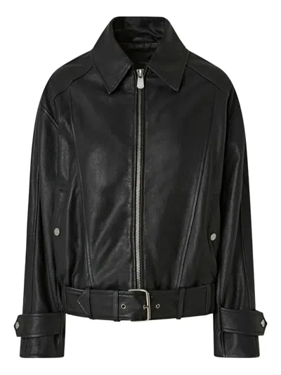 Pinko Bubble Leather Jacket With Embroidery In Black