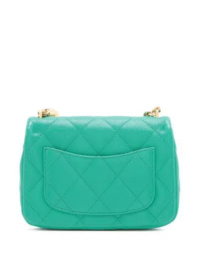 Pre-owned Chanel 2021-2025 Mini Quilted Caviar Sweetheart Flap Crossbody Bag In Green
