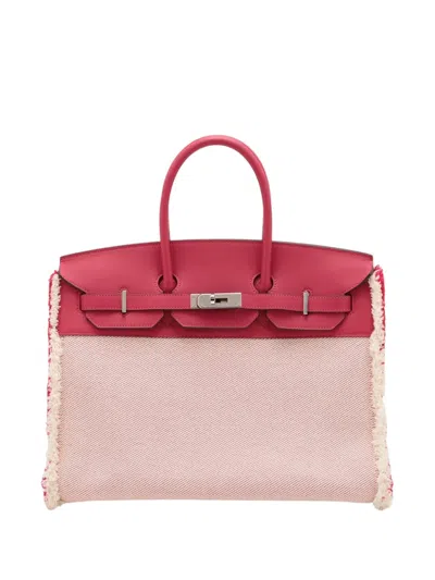 Pre-owned Hermes 2021 Toile H And Swift Fray Fray Birkin 35 Handbag In Pink