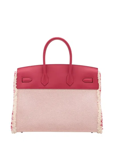 Pre-owned Hermes 2021 Toile H And Swift Fray Fray Birkin 35 Handbag In Pink