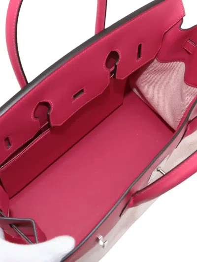 Pre-owned Hermes 2021 Toile H And Swift Fray Fray Birkin 35 Handbag In Pink