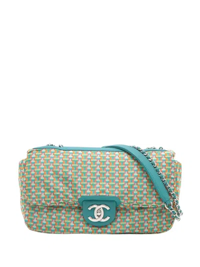 Pre-owned Chanel 2016-2017 Medium Quilted Lambskin Rubber Coco Rain Flap Crossbody Bag In Blue