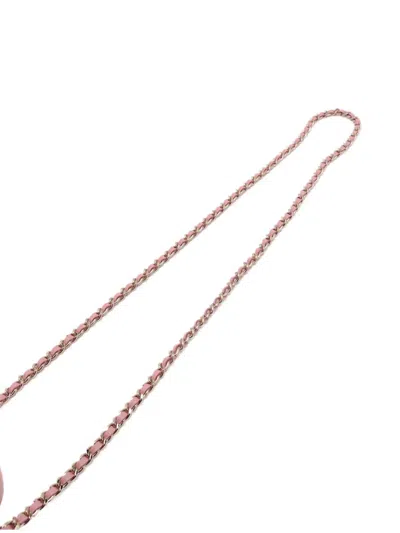 Pre-owned Chanel 2021 Quilted Caviar Handle With Care Round Vanity Case With Chain Satchel In Pink