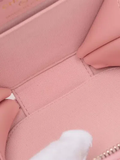 Pre-owned Chanel 2021 Quilted Caviar Handle With Care Round Vanity Case With Chain Satchel In Pink