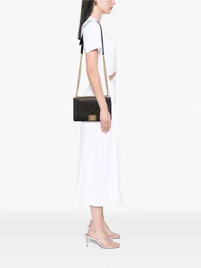 Pre-owned Chanel 2016-2017 Old Medium Chevron Lambskin Stitched Boy Flap Crossbody Bag In Black