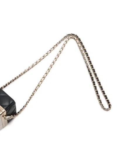 Pre-owned Chanel 2021-2025 Bicolor Quilted Lambskin Cube Clutch With Chain Crossbody Bag In White