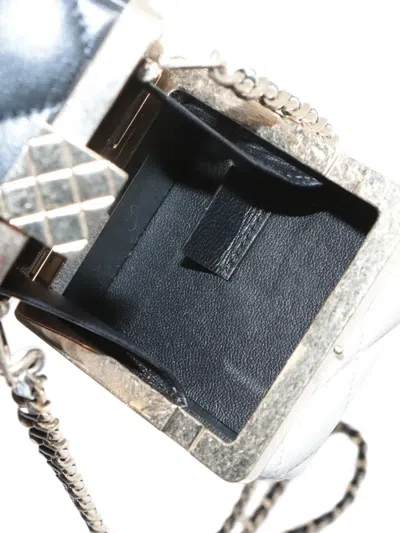 Pre-owned Chanel 2021-2025 Bicolor Quilted Lambskin Cube Clutch With Chain Crossbody Bag In White
