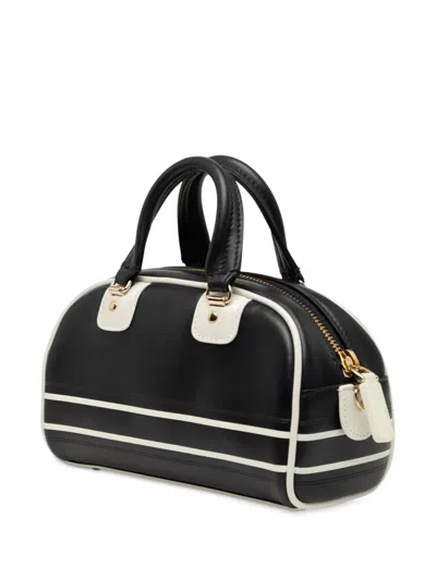 Pre-owned Dior 2022 Micro Leather  Vibe Zip Bowling Bag Satchel In Black