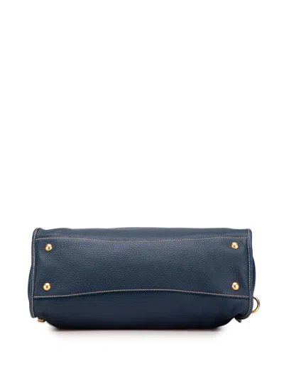 Pre-owned Prada 2010-2025 Vitello Daino Zip Top Satchel In Blue