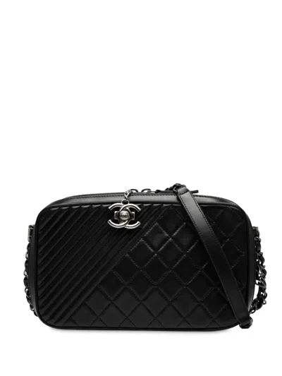 Pre-owned Chanel 2014-2015 Medium Quilted Lambskin Coco Boy Camera Bag Crossbody Bag In Black