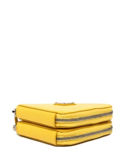 Pre-owned Prada 2013-2025 Mini Saffiano Lux Double Triangle Satchel In Yellow