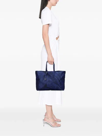 Pre-owned Bottega Veneta 2012-2025 Nylon Intrecciolusion Tote Bag In Blue