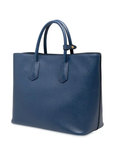 Pre-owned Prada 2013-2025 Saffiano Cuir Front Pocket Convertible Tote Satchel In Blue