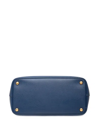 Pre-owned Prada 2013-2025 Saffiano Cuir Front Pocket Convertible Tote Satchel In Blue