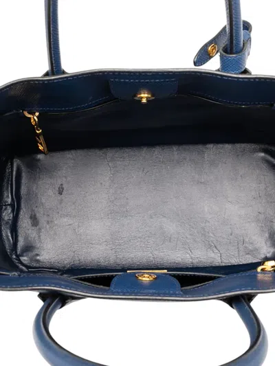 Pre-owned Prada 2013-2025 Saffiano Cuir Front Pocket Convertible Tote Satchel In Blue