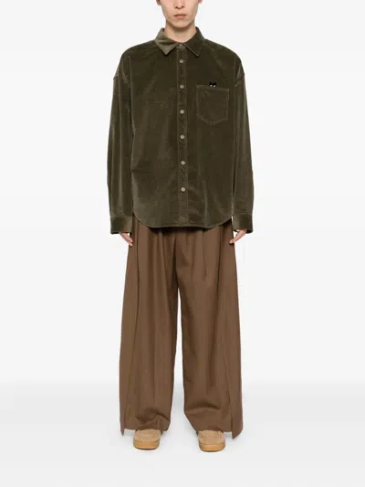 Songzio Embroidered Corduroy Shirt In Green