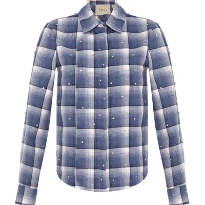 Theo The Label Europa Plaid Flannel Crystal Shirt In Blue