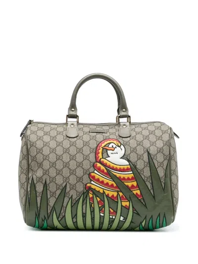 Pre-owned Gucci 2000-2015 Unicef Gg Supreme Snowman In Africa Joy Boston Bag In Brown