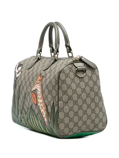 Pre-owned Gucci 2000-2015 Unicef Gg Supreme Snowman In Africa Joy Boston Bag In Brown