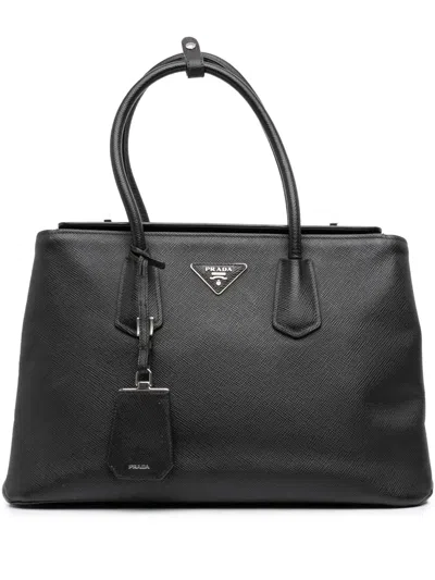 Pre-owned Prada 2010-2025 Saffiano Cuir Turnlock Twin Satchel In Black