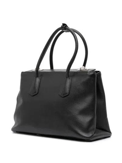 Pre-owned Prada 2010-2025 Saffiano Cuir Turnlock Twin Satchel In Black