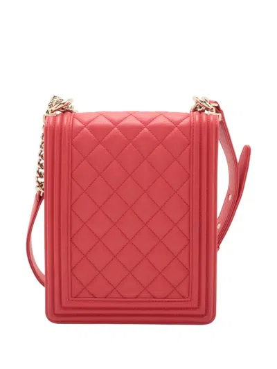 Pre-owned Chanel 2019 Quilted Lambskin North South Boy Flap Crossbody Bag In Red