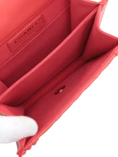 Pre-owned Chanel 2019 Quilted Lambskin North South Boy Flap Crossbody Bag In Red