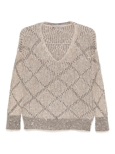 D Exterior Relaxed Fit Beige Knit Sweater With Round Neckline In Neutral