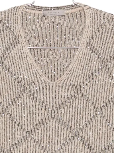 D Exterior Relaxed Fit Beige Knit Sweater With Round Neckline In Neutral