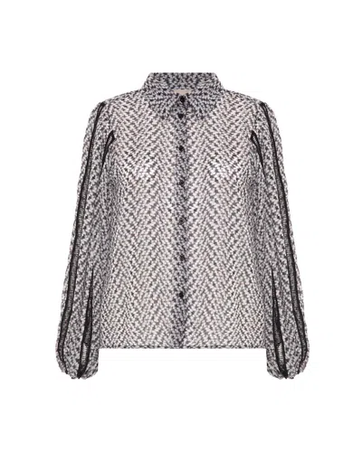 Theo The Label Women's Aglaia Tweed Print Chiffon Blouse - Black / White In Multi