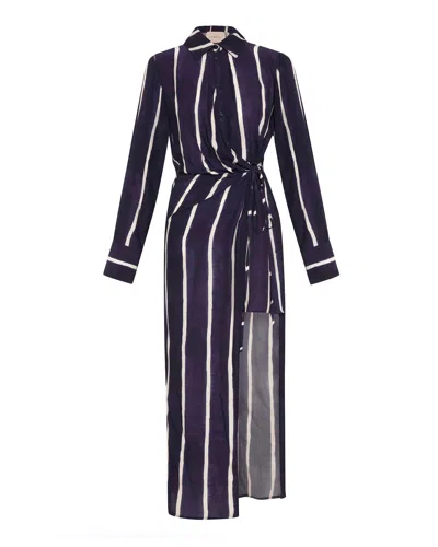 Theo The Label Selena Stripe Draped Shirtdress In Purple