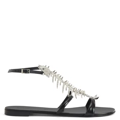 Giuseppe Zanotti Sandals Slim Style Embellished Metallic Detail In Black