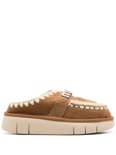 Mou Bounce Sheepskin Clog Cognac Color In Animal Print