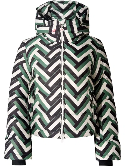 Perfect Moment Polar Flare Quilted Printed Down Ski Jacket In Green