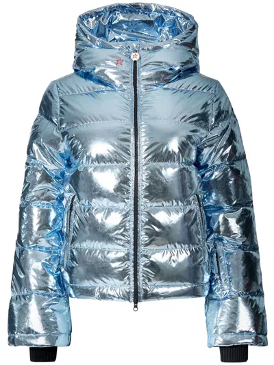 Perfect Moment Polar Flare Metallic Quilted Down Ski Jacket In Blue