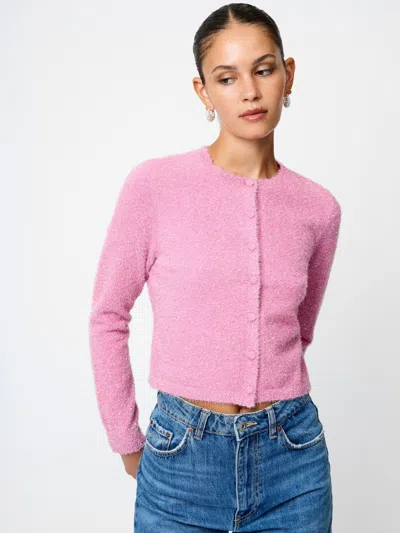 French Connection Tinsel Knit Slim Cardigan Sweater In Pink