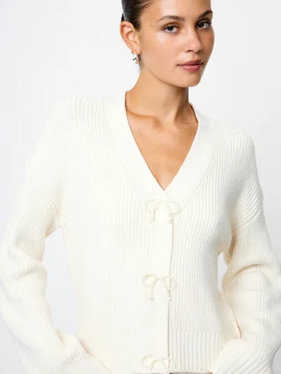 French Connection Embellished Baby Soft Knit Cardigan Sweater In White