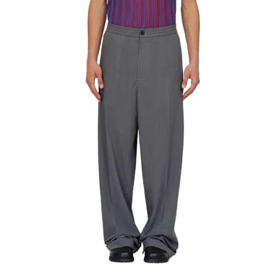 Ferragamo Drawstring Virgin Wool Trouser In Gray
