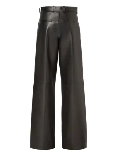 Fendi High Waist Lambskin Leather Wide Leg Trousers In Black
