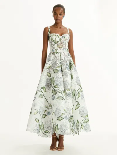 Oscar De La Renta Porcelain Flower Guipure Cocktail Dress In Multi