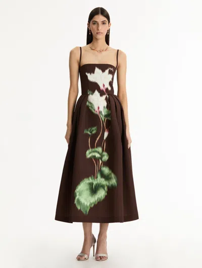 Oscar De La Renta Cyclamen Sleeveless Faille Cocktail Midi Dress In Brown