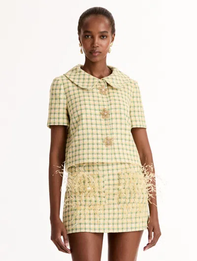 Oscar De La Renta Checked Tweed Jacket In Multi