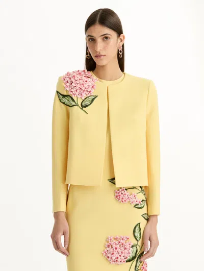 Oscar De La Renta Porcelain Flower Embroidered Jacket In Yellow
