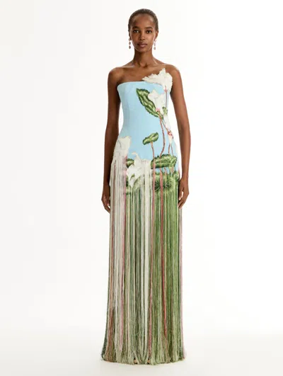 Oscar De La Renta Cyclamen Threadwork Fringe Gown In Multi