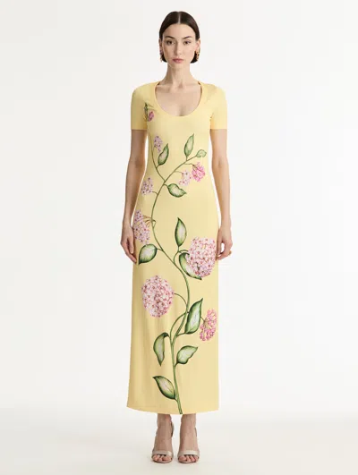 Oscar De La Renta Porcelain Flower Jersey Dress In Multi