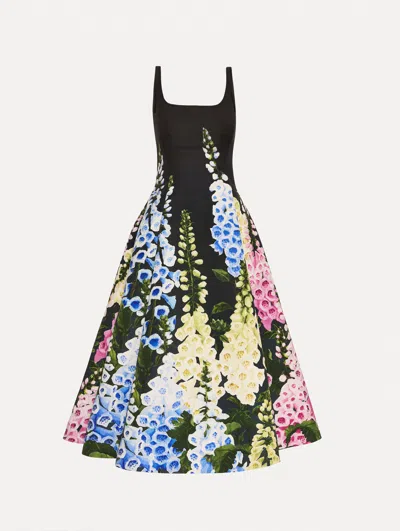 Oscar De La Renta Multi Foxglove Degrade Printed Faille Midi Cocktail Dress