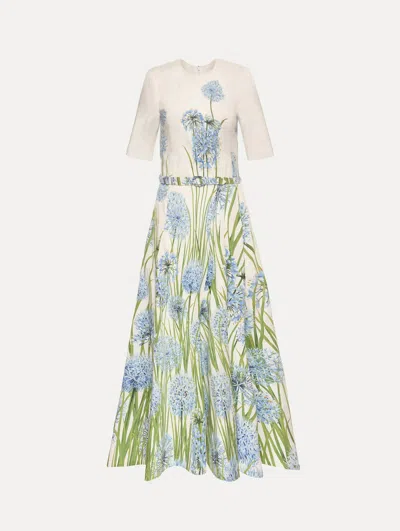 Oscar De La Renta Allium Cotton Stretch Poplin Belted Dress In Green