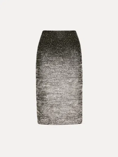 Oscar De La Renta Ombre Metallic Boucle Jacquard Midi Pencil Skirt In Silver